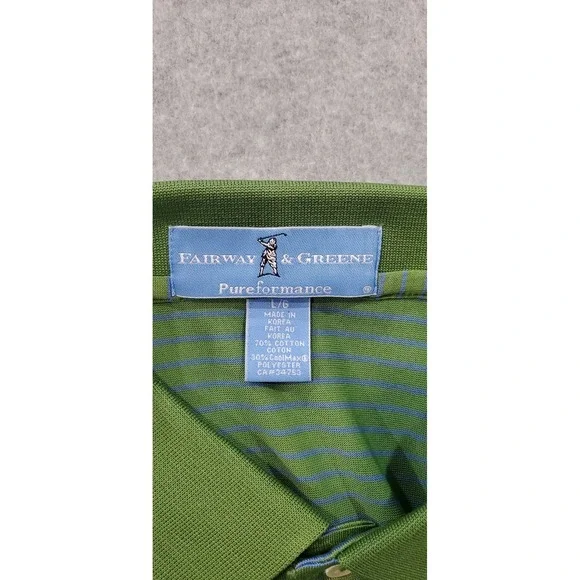 NWT Fairway & Greene Polo Shirt Mens L Green Blue Striped Pureformance Golf‎ - Picture 7 of 8